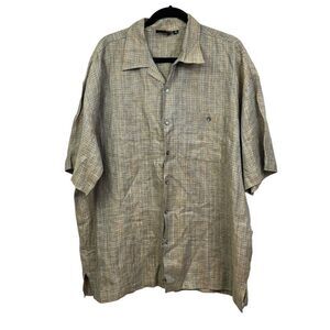 Monzini Collection Mens Linen Shirt Plaid Button Up Short Sleeve Pen Pocket XL*